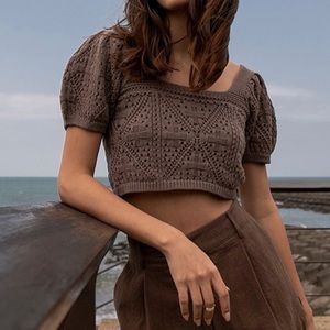 Graphic square-neck knitted top